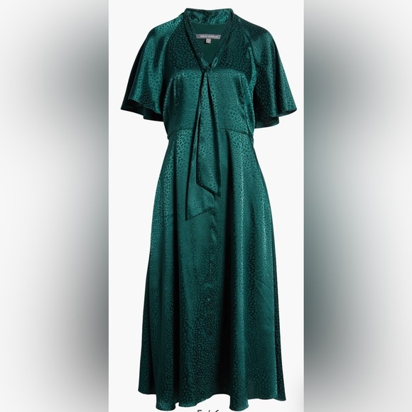 Julia Jordan Green Tie Neck Satin Midi Dress Size 14 - Picture 2 of 16